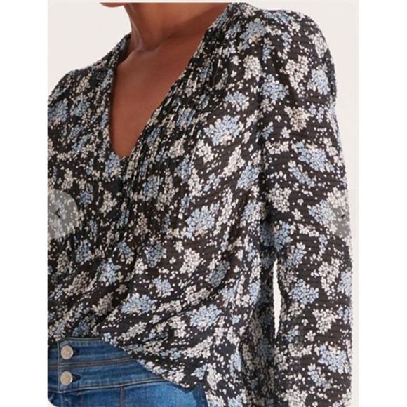 Veronica Beard "Lowell Blouse" Floral Print - SZ 6, Blue and Black - Picture 2 of 11